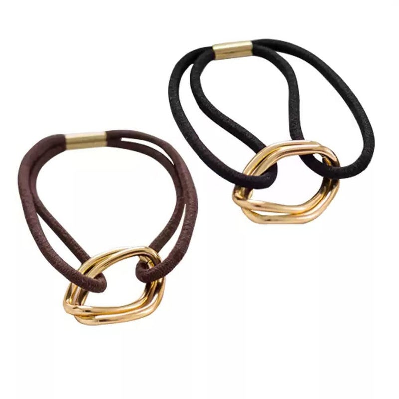 LOVEF 5Pcs Fashion Gold Plating Metal Cuff Band Ponytail Tie Hair Rope Hair Ring - Image 1
